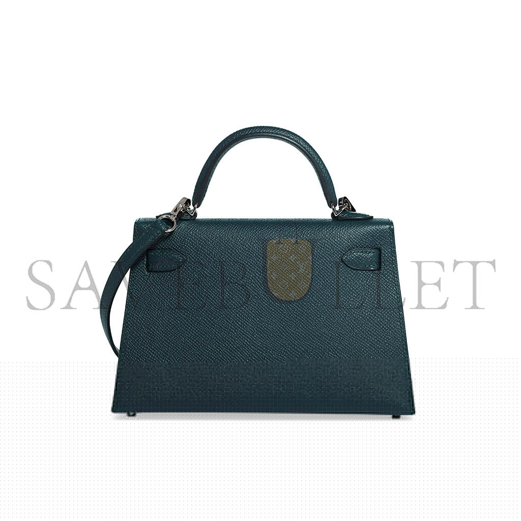 HERMÈS MINI KELLY IIEPSOM DUCK BLUE WITH PALLADIUM HARDWARE (19*12*5.5cm)